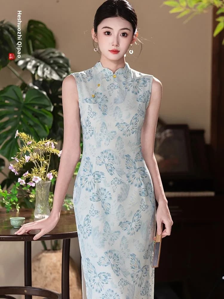 New 2026 Hanfu Style Sleeveless Dress Elegantly Simple Chinese National Artistic Long Qipao Dress for Daily Wear Breathable