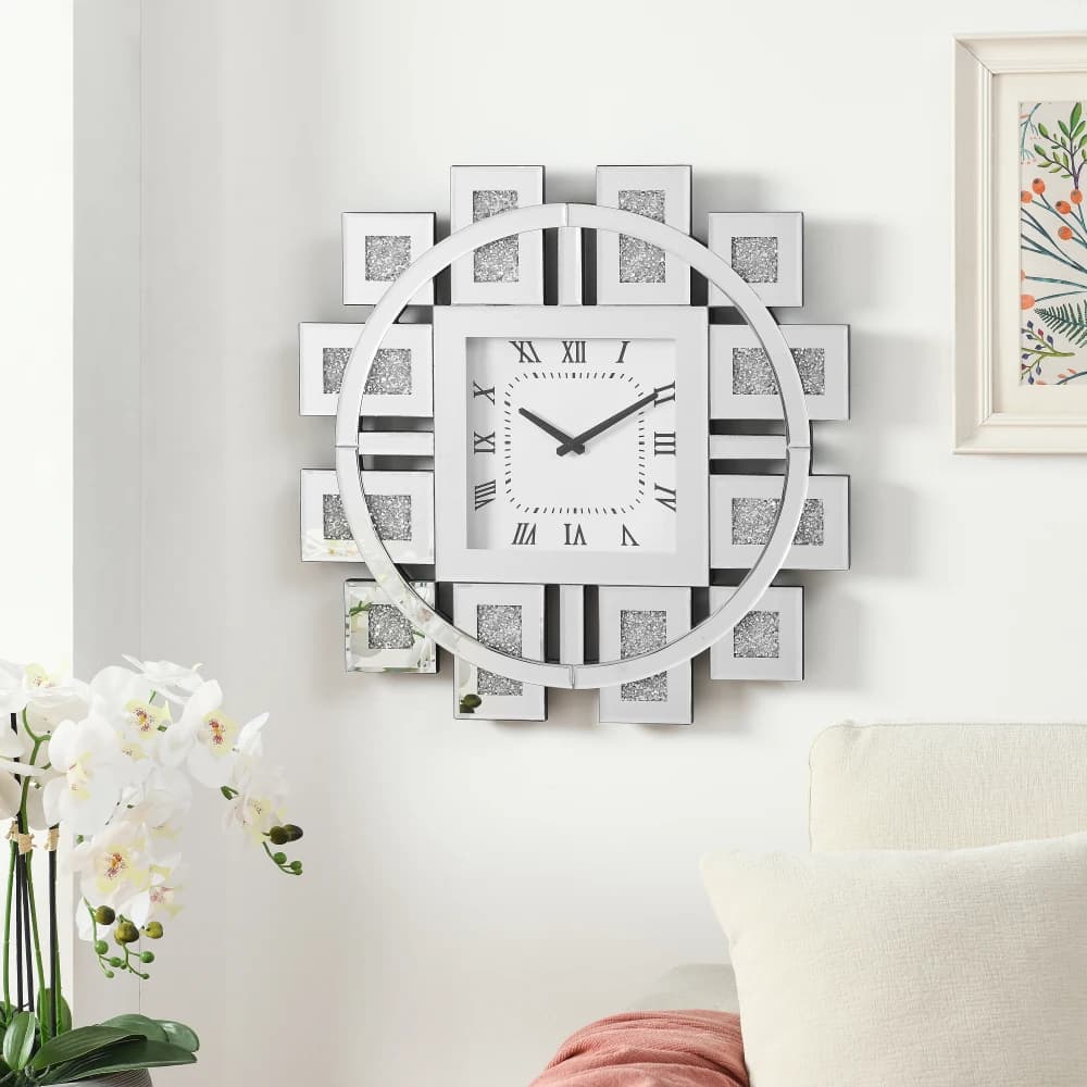Orologio da Parete Moderno a Specchio con Accenti di Finte Gemme, Orologio Decorativo di Lusso per Soggiorno, Camera da Letto, Ufficio, Arredamento Casa