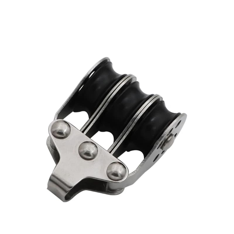 A2UC Marine Pulley Block Three-Sheave Stainless Steel Rope Guide Hardware with Attachment Eye for Yacht Deck Line Use