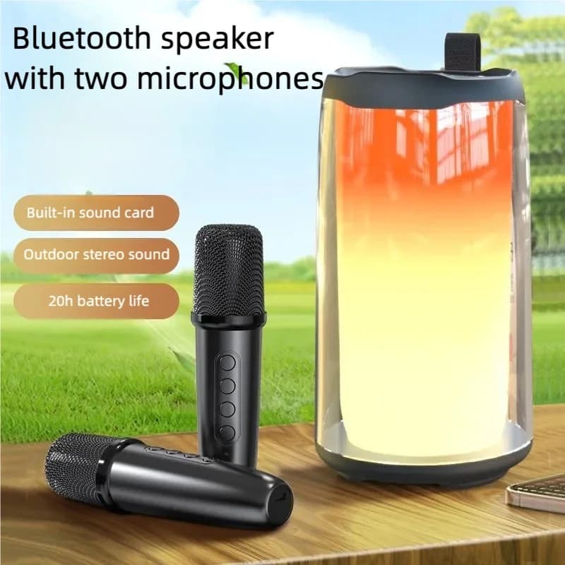 Macchina per karaoke per adulti, altoparlante Bluetooth portatile con due microfoni wireless e luci dinamiche, supporto TF/USB/AUX