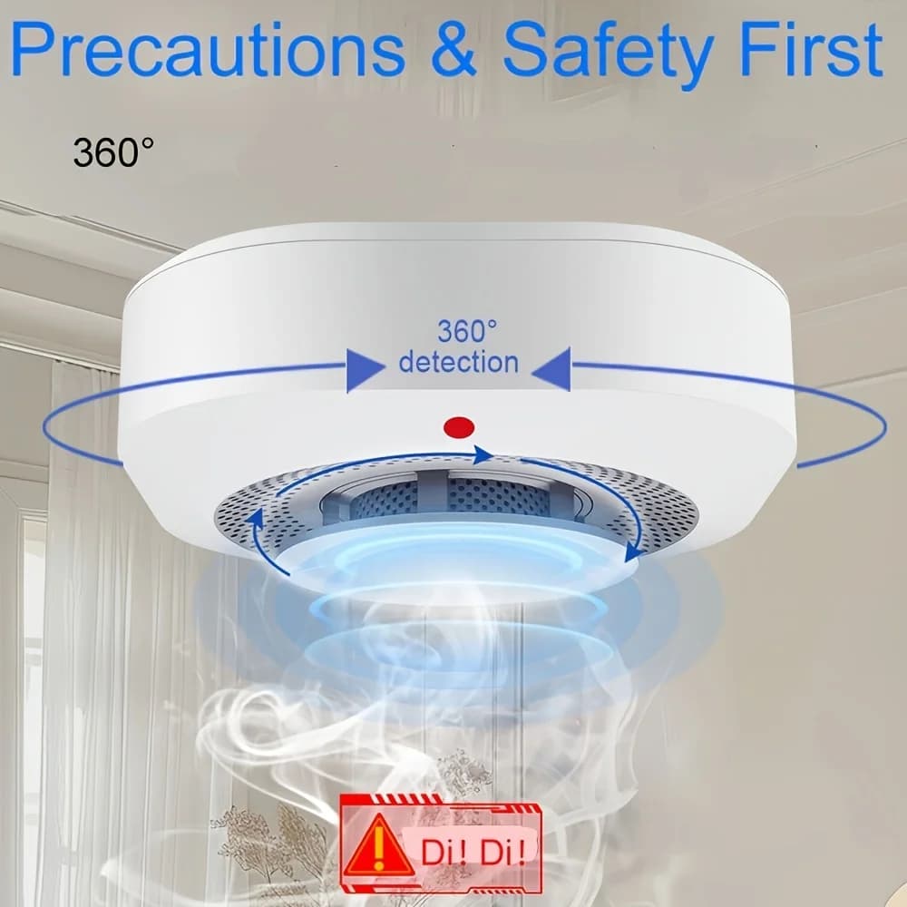 1-Pack Family Use Smoke Alarm Detector White Square Design Sound And Light Alarm High Sensitivity Real-Time Monitoring