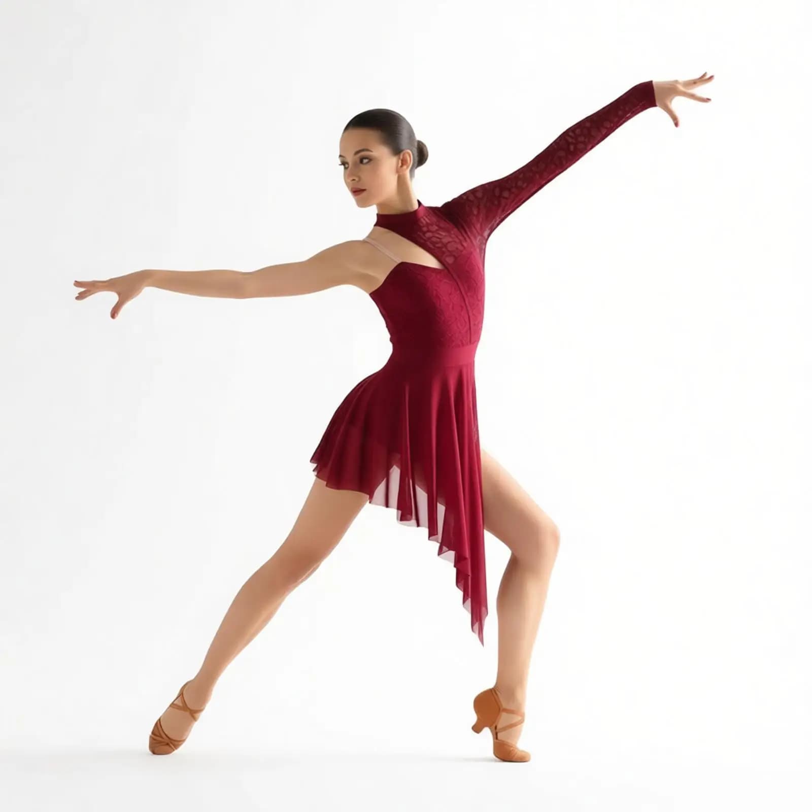 Women Figure Skating Lyrical Modern Dance Dress Competition Costume lace Mesh Hem Leotards Dress Gymnastic Ballet Dancewear