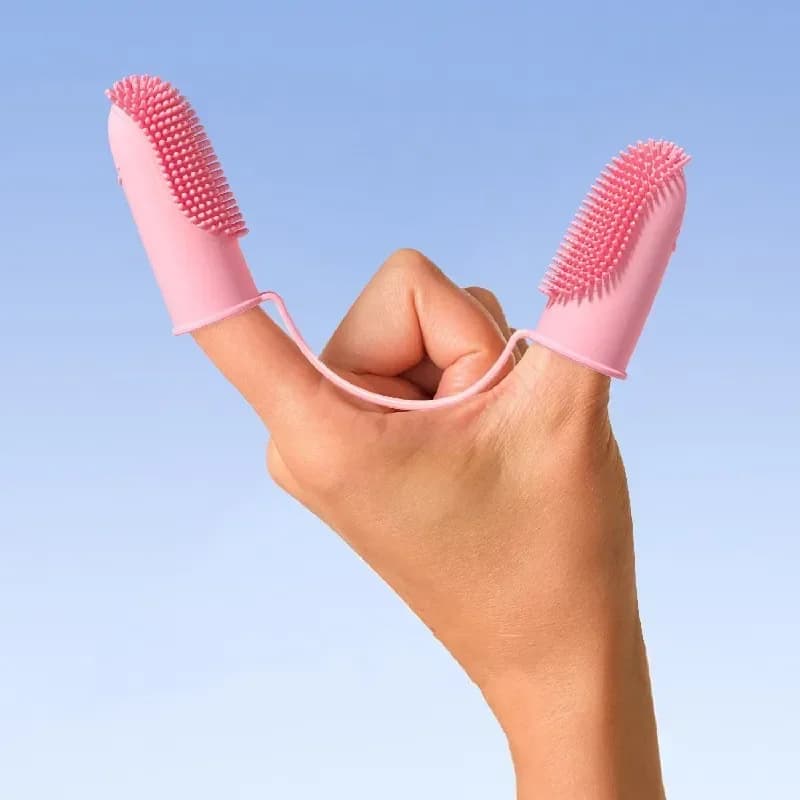 Spazzolino da denti per dita per animali domestici Pulizia dei denti Cura dell'alito cattivo Strumento per spazzolino da denti a due dita non tossico Accessori per la pulizia del cane e del gatto