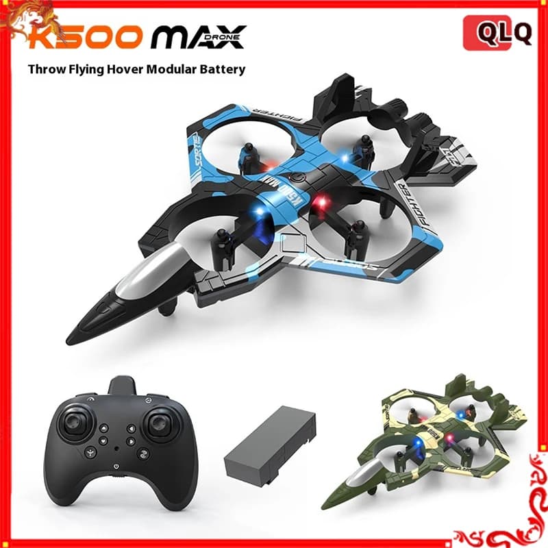 K500max Fighter Drone Quad-Channel Hover Rc Airplane High-Speed Stunt Special Effects Lighting Four-Axis Remote Control Toy