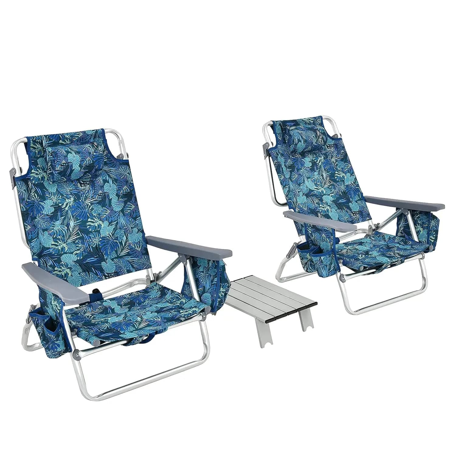 Sedia da Spiaggia Pieghevole con 5 Posizioni, Cuscino, Borsa Termica, Porta Asciugamani, Portabicchieri, per Prendere il Sole e Campeggio, Personalizzabile