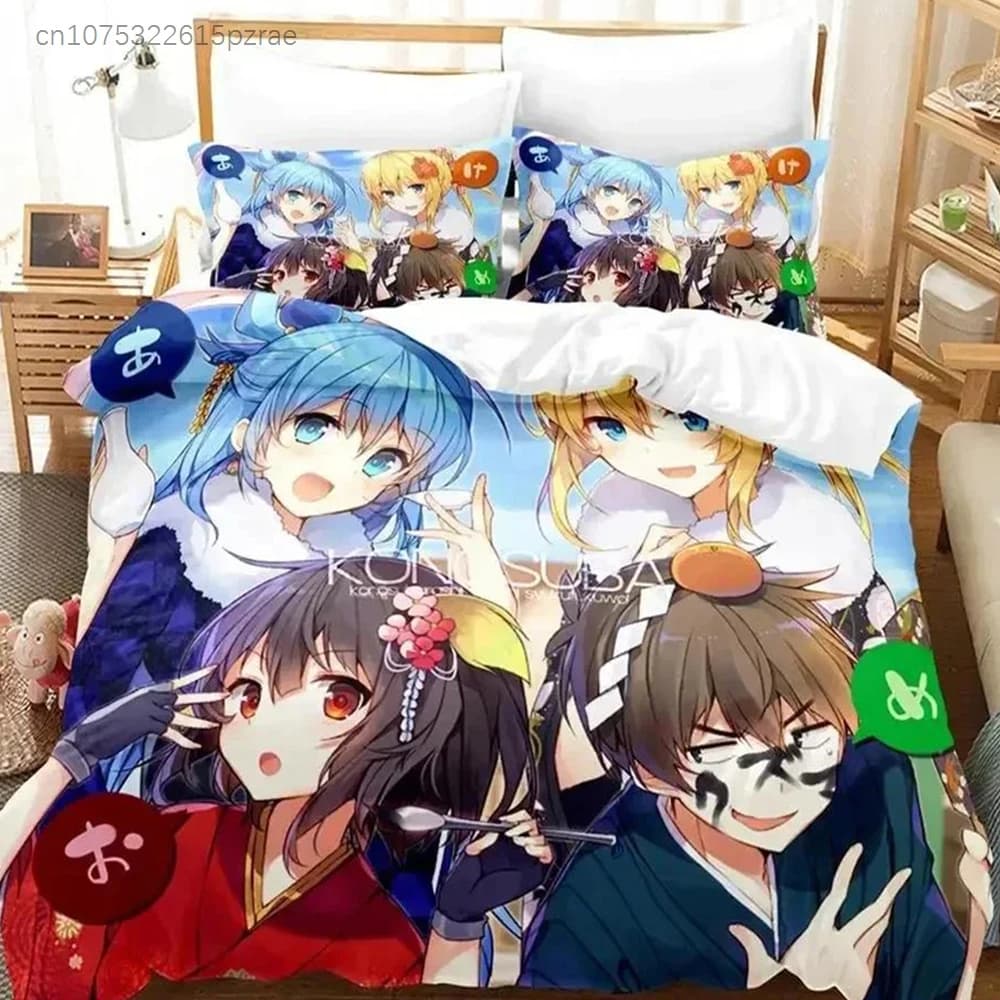 3D Print Anime KonoSuba Bedding Set For Bedroom Soft Modern Bedspreads Comefortable Kids Duvet Cover Quilt Cover And Pillowcase