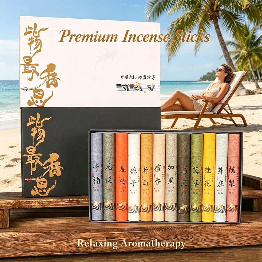 High-End Scented Incense Gift Box Set - 12 Fragrances for Indoor Relaxation Stress Relief Zen Tea Ceremony Aromatherapy Long-Las