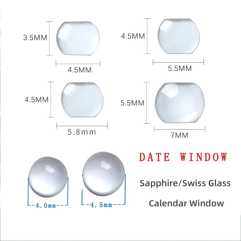 Datejust watch sapphire crystals, rectangle crystals 7.0x5.5mm, 5.5x4.5mm, round 4.5mm, clock accessories
