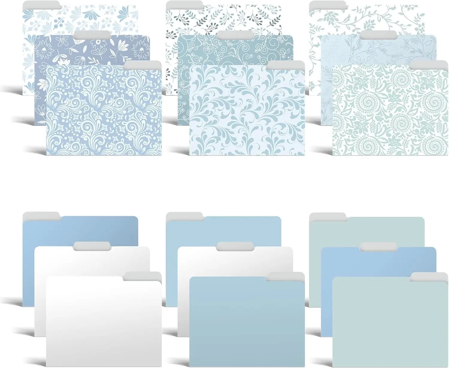 Cartelle Decorative per Documenti, Confezione da 18, con Motivi Floreali Paisley e Colori Solidi Abbinati, Formato Lettera, Linguette a Taglio 1/3, Laminato, Cartoncino Spesso