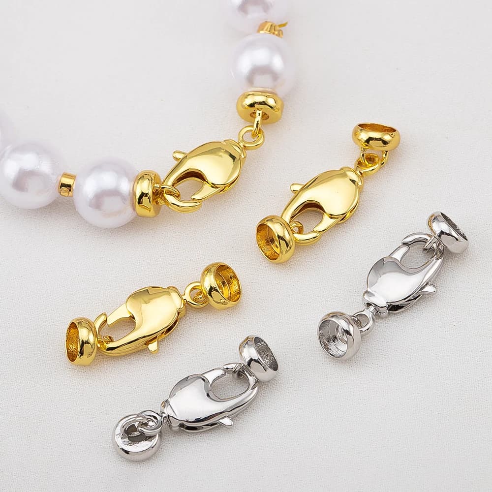18K Plated Brass Lobster Clasps Jewellery Connector Clasps End Caps Fastener for Beaded Bracelet Jewelry Making DIY Accessories