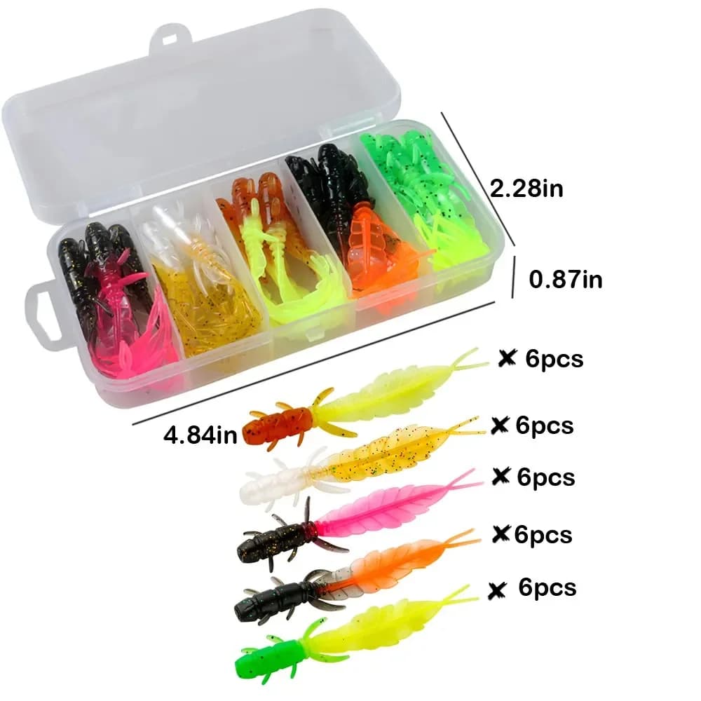 Esca morbida per esca Swimbait esche artificiali a vite senza fine 75mm 30 pz/lotto 1.32g con scatola esca per trota Silicone Pesca d'acqua dolce in acqua salata