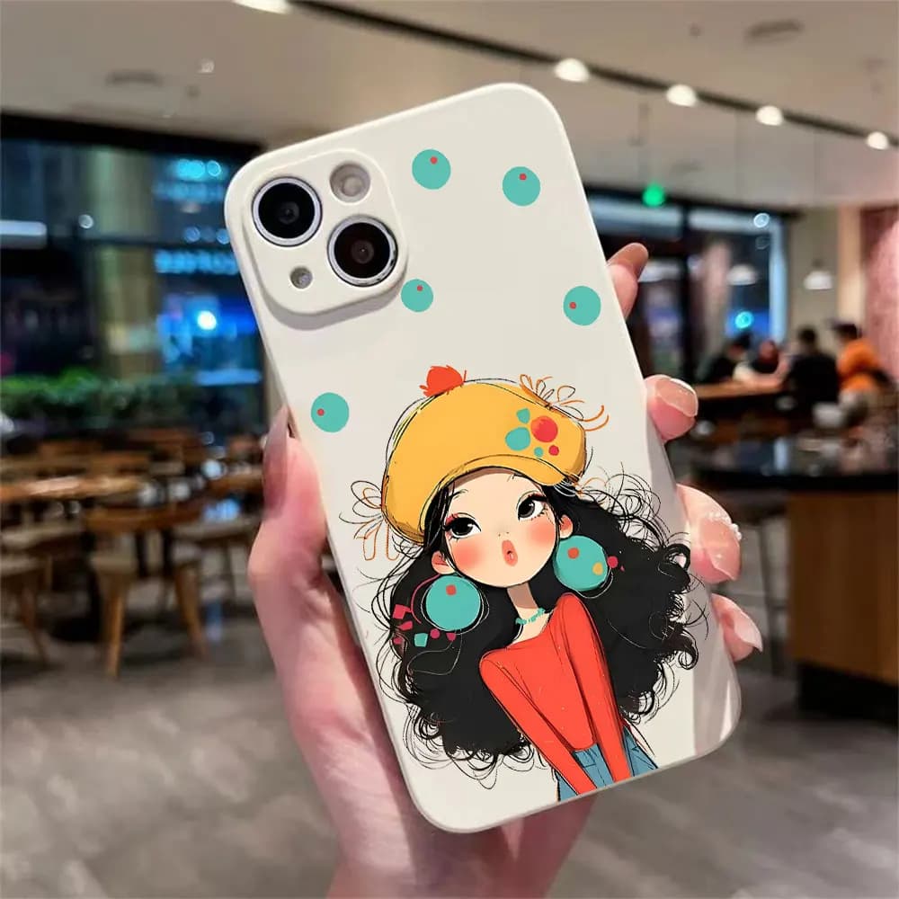 Per iPhone 17 16 15 14 13 12 11 Pro XS Max 7 8 Plus Mini Air 17e 16e SE 2022 X XR Custodia Morbida in Silicone con Motivo Ragazza Cartone Animato
