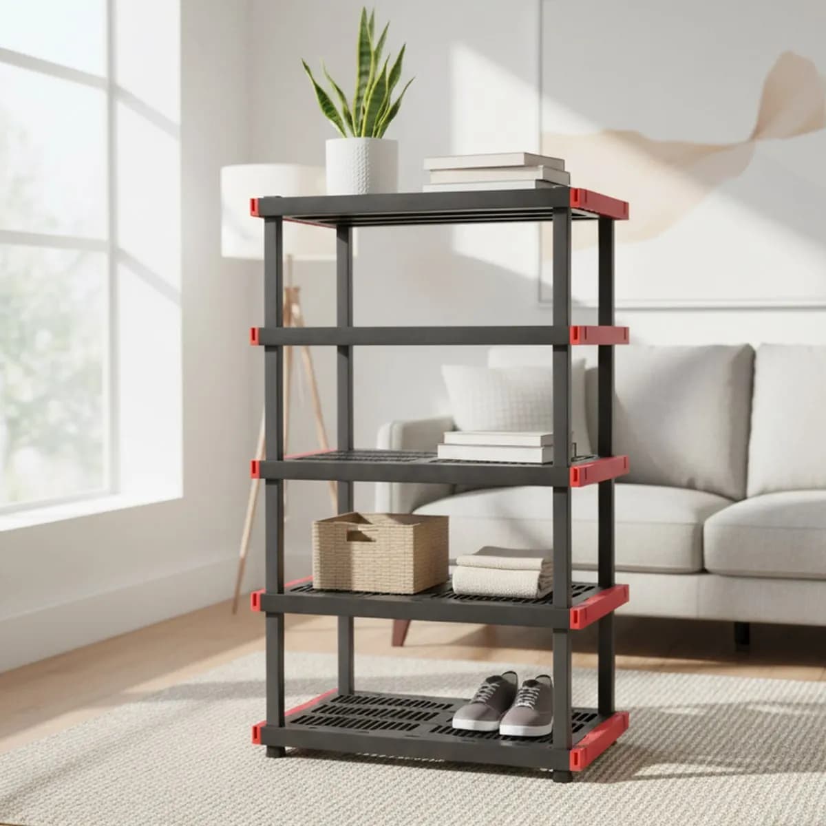 Heavy Duty Plastic 5 Tier Storage Rack Organizer Garage Workshop Basement 200lb Shelf