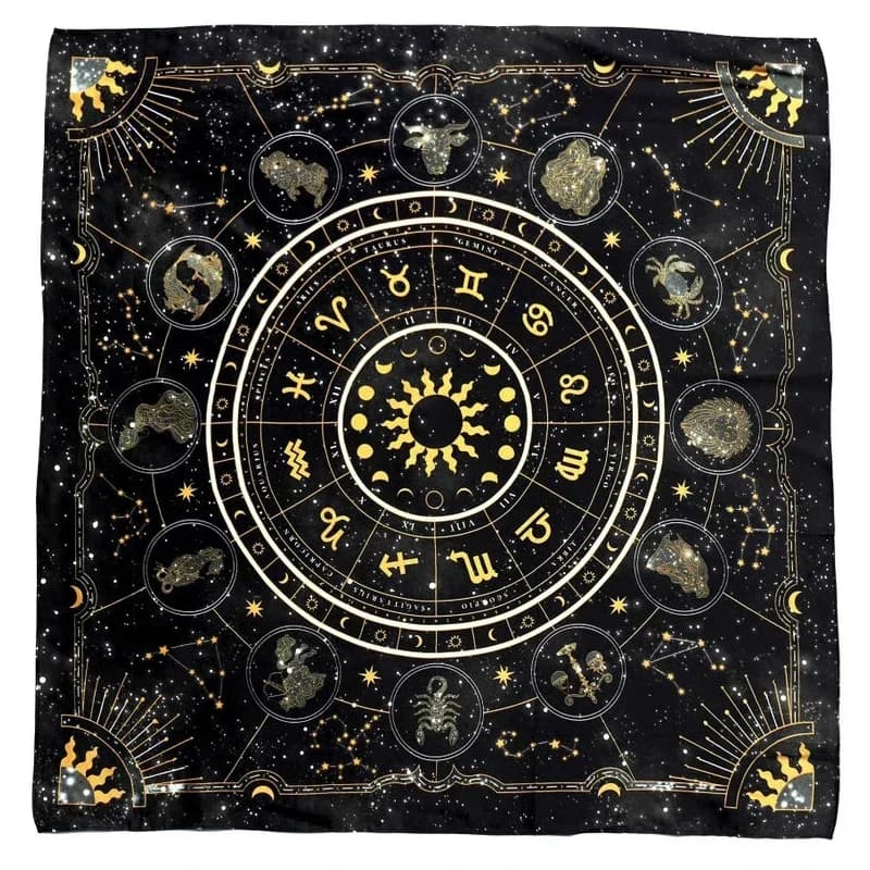 Tappeto per Tarocchi con Ruota Zodiacale, Telo in Velluto per Astrologia, Tappetino per Gioco di Divinazione, Stampa in Poliestere, Decorazione per la Casa, Tappeto per Yoga e Altare