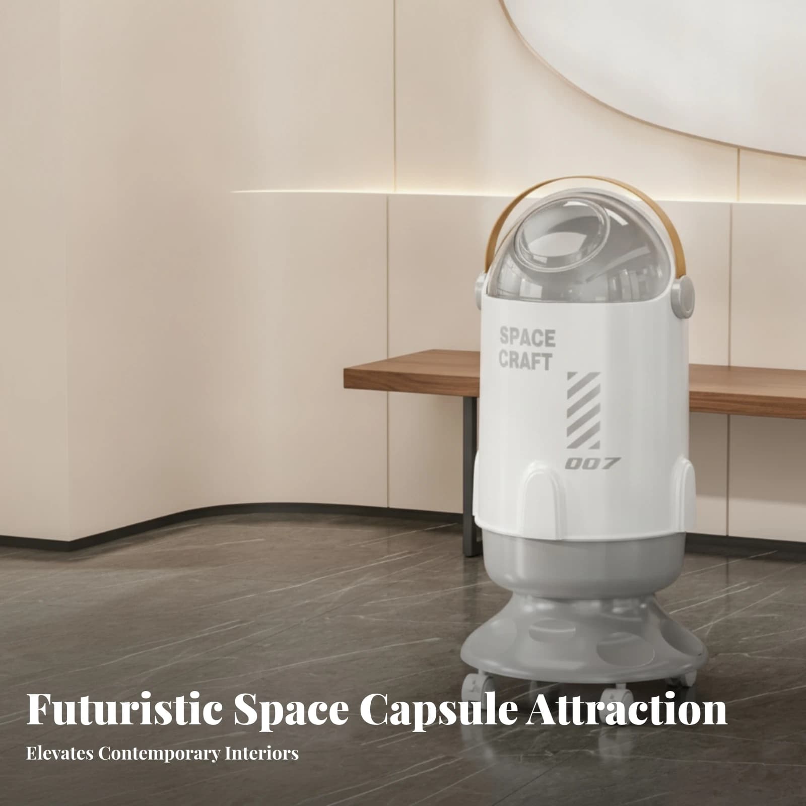 Space Trash Can Wheeled Trash Can on Wheels Space Bin Easy Mobility Wastebasket Modern Design