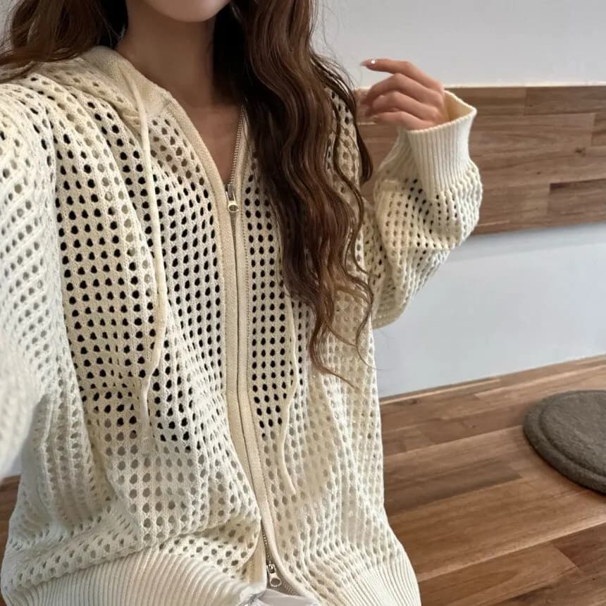 AOSSVIAO Top da donna con cappuccio e lavorazione a maglia, cardigan sottile e ampio, stile casual, protezione solare