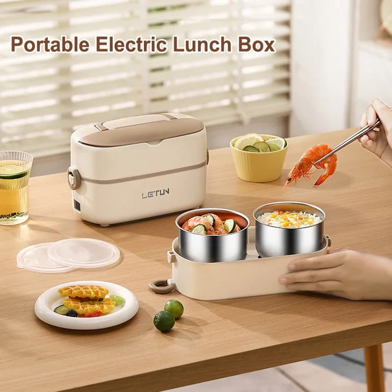 Scatola per il pranzo con riscaldamento elettrico portatile a doppio strato aggiornata da 2,4 litri. Piccola scatola per il pranzo a vapore multifunzionale per la casa