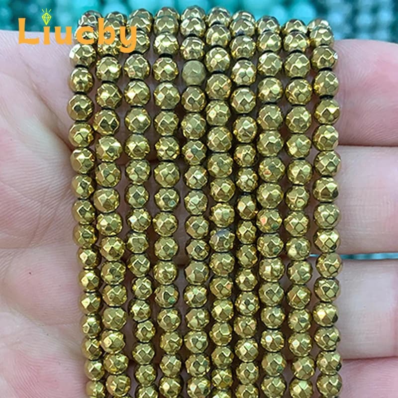 Ematite sfaccettata perla di ematite dorata leggera per la creazione di gioielli anelli di Lava fai da te accessori braccialetto di fascino 15 "pollici 2/3/4/6/8/10mm