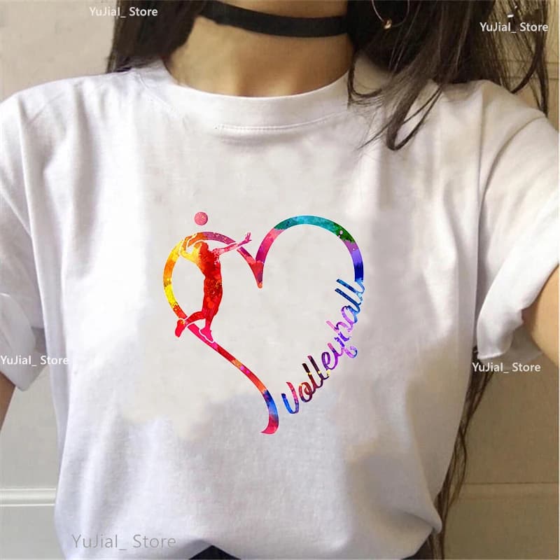Watercolor Love Volleyball Print T Shirt Girls Triathlon Infinity Gymnastics Heart Beat Tshirt Women Summer Top Tee Shirt Femme