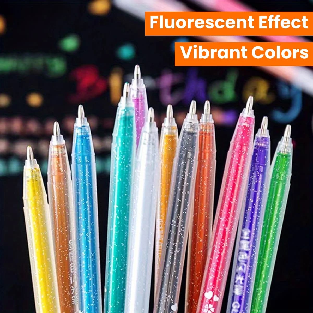Set di 12 penne gel glitterate colorate, kit di scrittura premium per ufficio e scuola, penne fluorescenti ad asciugatura rapida, 12 pezzi per set, creazione ideale