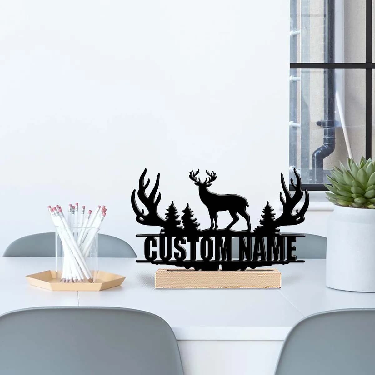 1pc Interesting Desktop Metal Statues Custom Content With Wooden Base New Home Gift for Friends,Decorative Ornaments