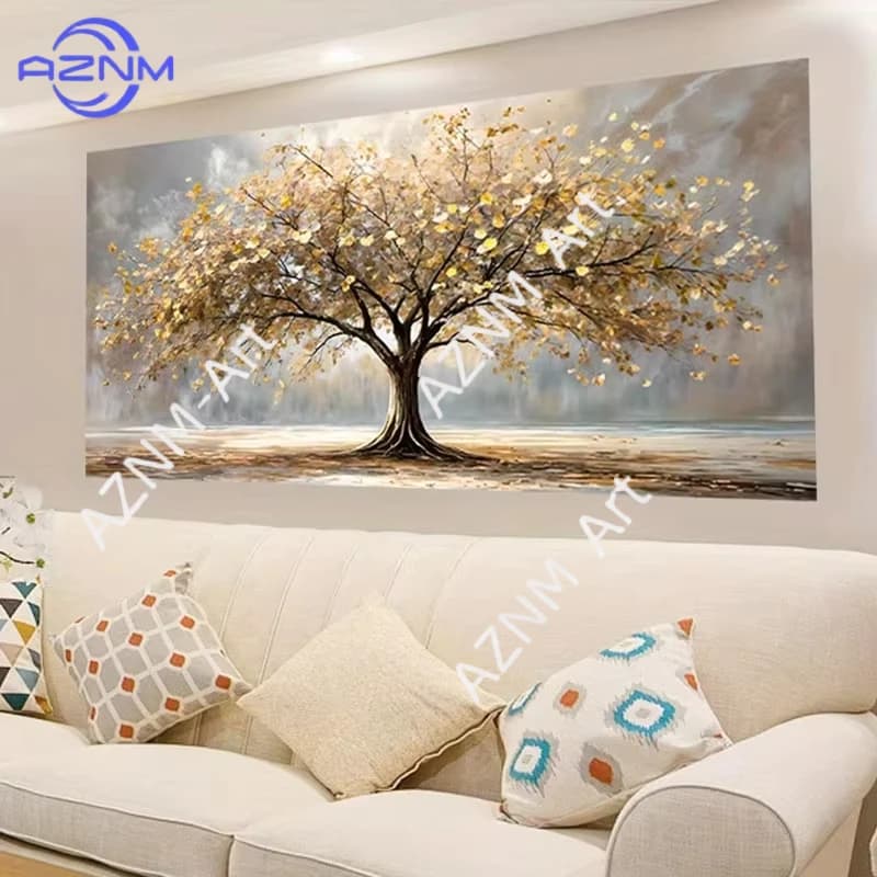 1PC ，Elegant Tree of Life Gold Leaf Canvas Wall paintings Decor Landscape Posters and Prints Wall Art Modern Living Room Home