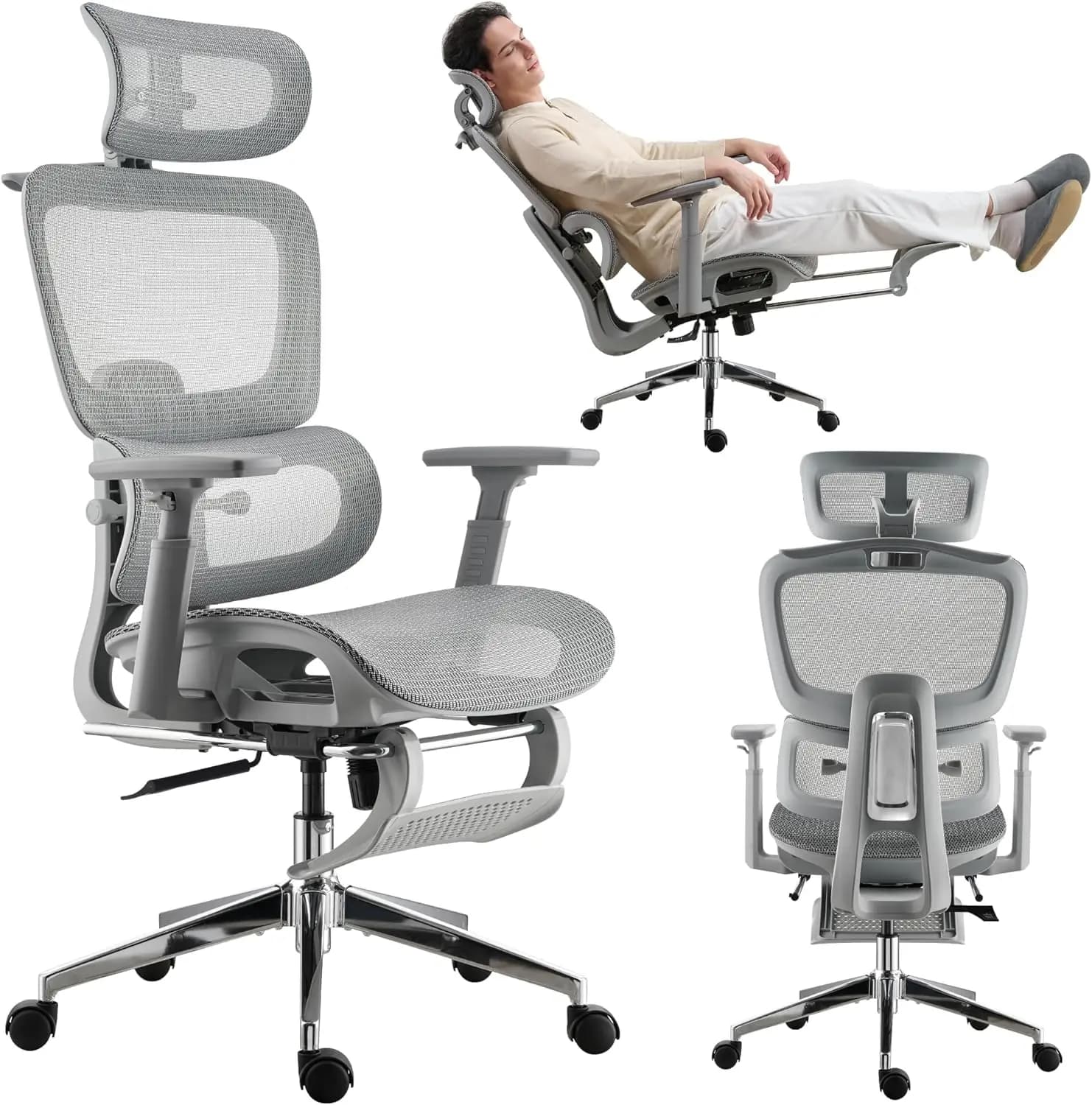Sedia da Ufficio Ergonomica in Rete con Poggiapiedi, Sedia da Gaming in Rete con Schienale Alto e Supporto Lombare