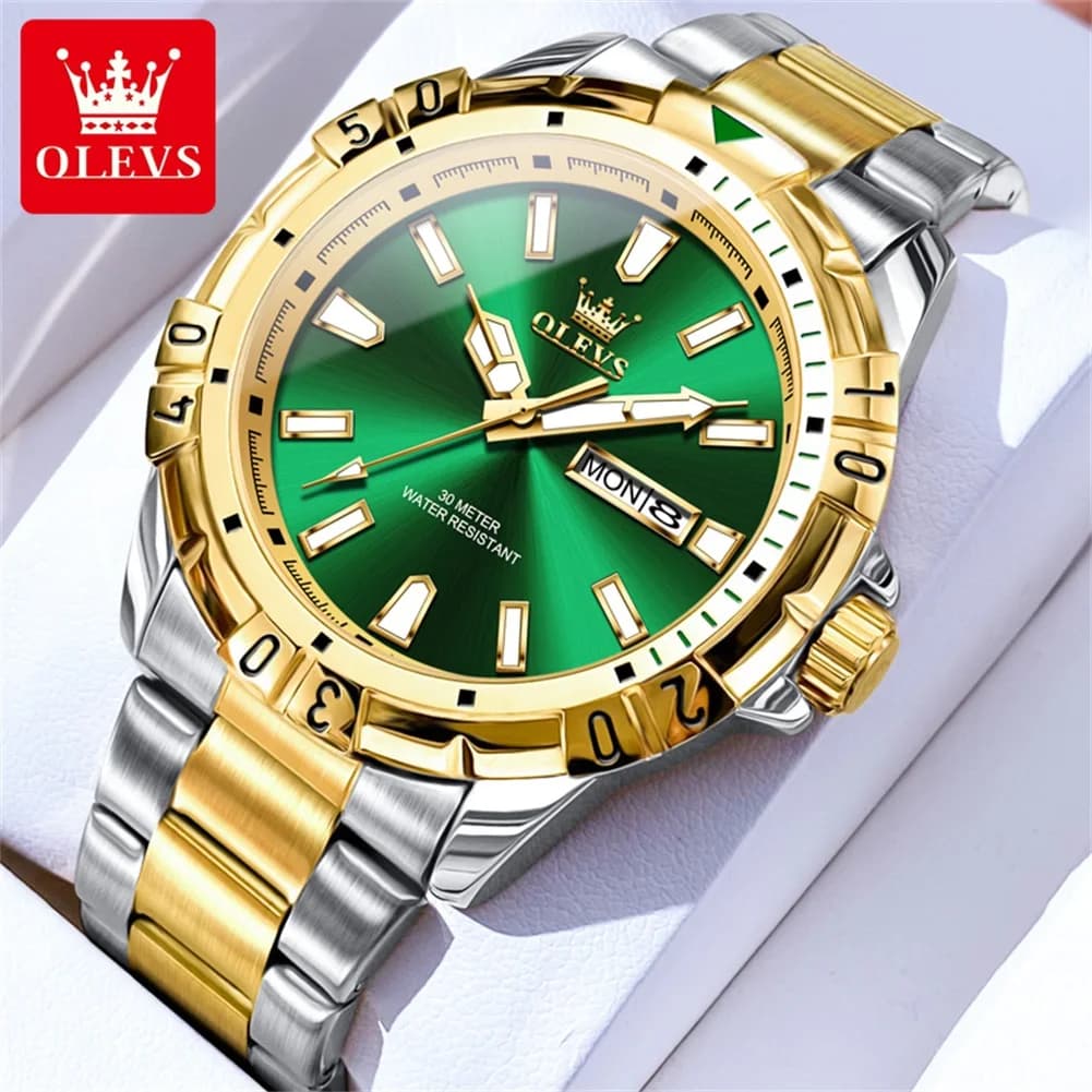 OLEVS 5560 Orologio da Polso al Quarzo di Alta Gamma per Uomo, Doppio Calendario, Impermeabile, in Acciaio Inossidabile, Luminoso, Orologio di Lusso da Uomo per Affari