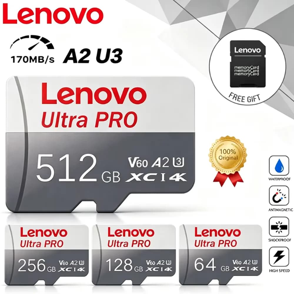 Lenovo SD Memory Card 128GB 256GB Class 10 High Speed Micro TF/SD Card 64GB 512GB For Nintendo Switch PC Smart Phone SD Card