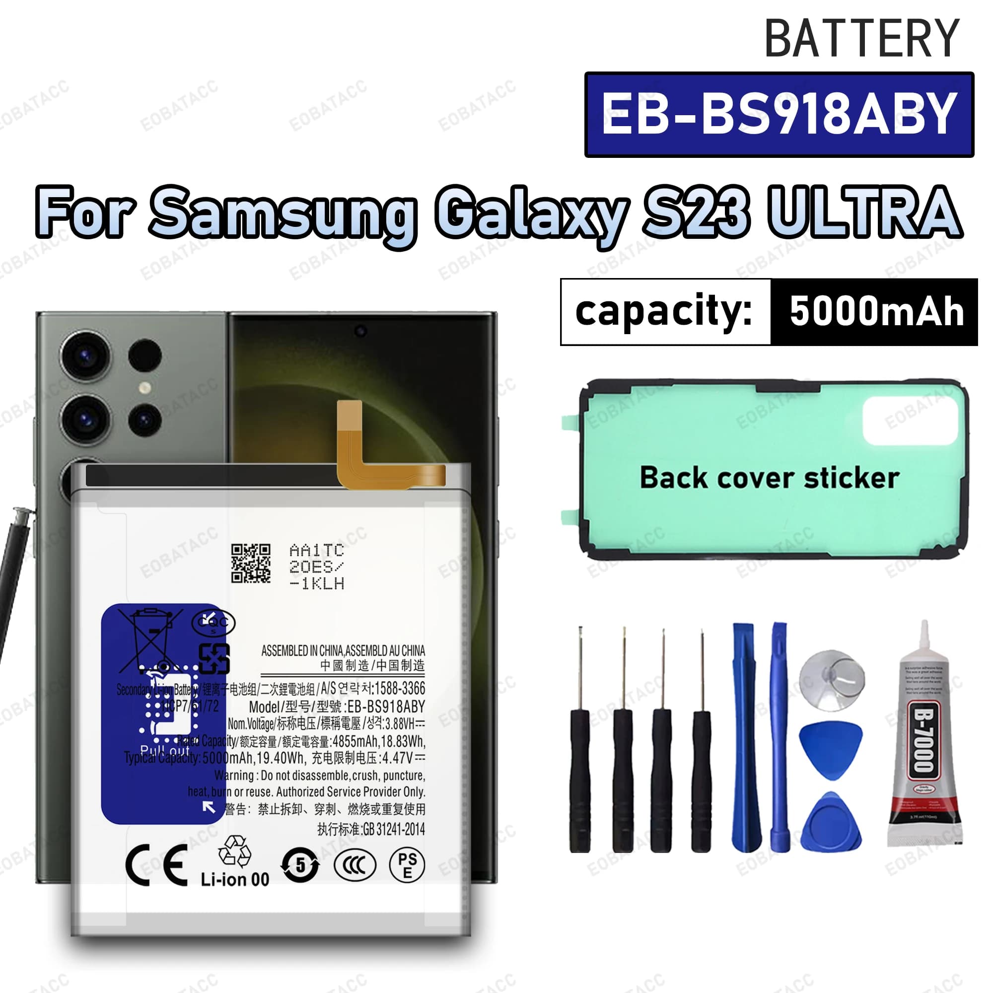 100% nuova batteria EB-BS918ABY 5000mAh ad alta quanlity per Samsung Galaxy S23 Ultra 5G S918 batterie di ricambio + strumenti gratuiti