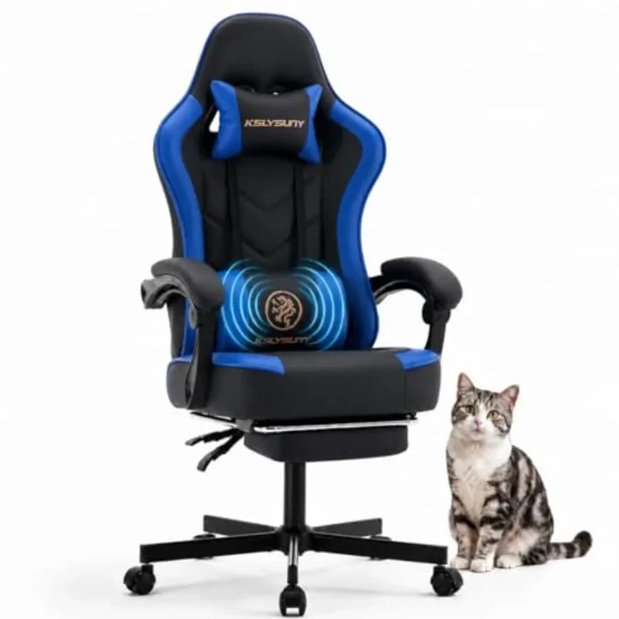 Gaming Chair for Home Office Use, High-Back Ergonomic Design with Black Mesh PU Leather, Adjustable Lumbar Support Pocket Sprin