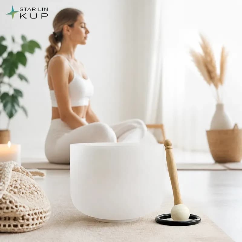 STAR LIN KUP 8 Inch Frosted Quartz Crystal Singing Bowl Chakra Healing Sound Therapy Instrument for Yoga Meditation