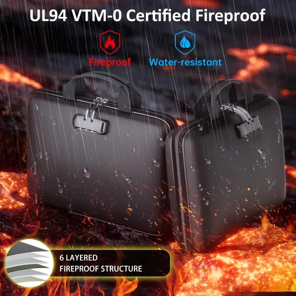 Hard-Shell Fireproof File Organizer with Lock Waterproof with Pocket Accordion File Folder Secure Lock Large Capacity