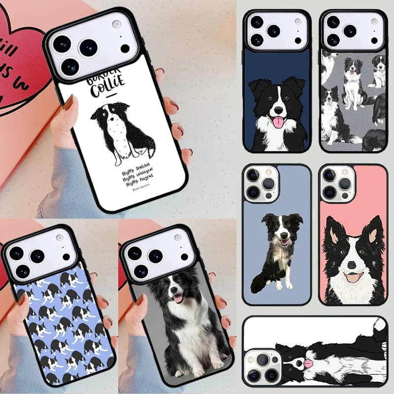 Custodia Morbida per Telefono con Motivo Cartoon Border Collie per Apple iPhone 17 Air 16E 15 14 Plus 13 12 11 Pro Max Mini Funda Cover