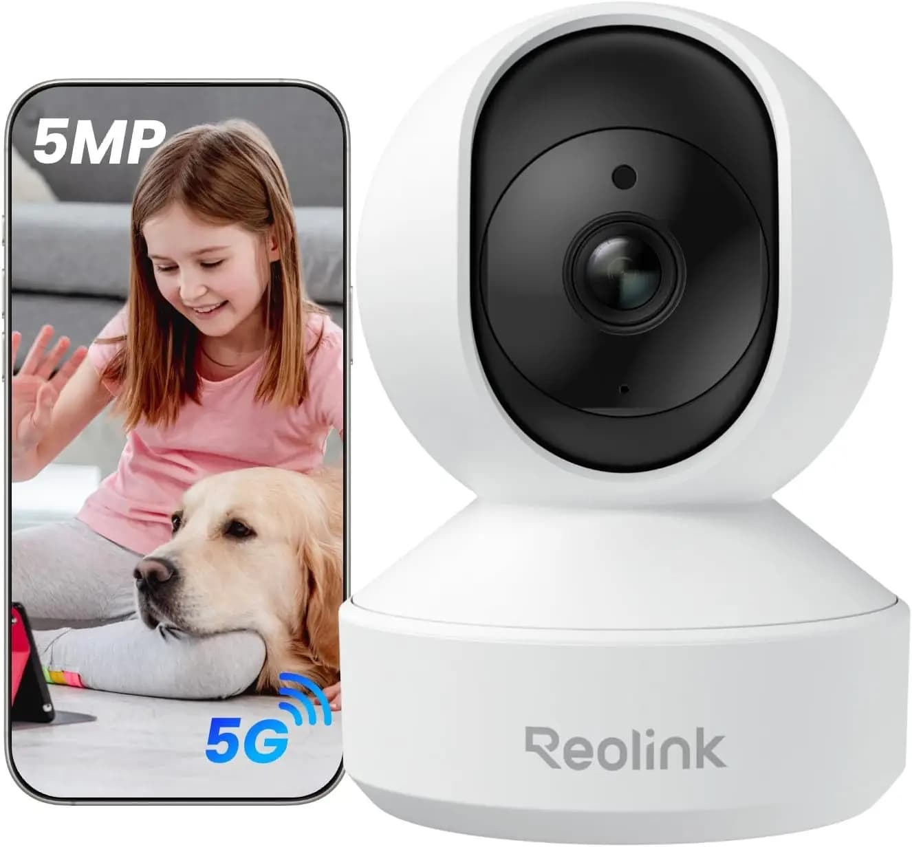 Telecamera Wi-Fi 3K PT per Interni per Monitoraggio di Bambini e Animali, Tracciamento Automatico, Visione Notturna 5MP, Rilevamento di Persone/Animali/Piatti Bambini
