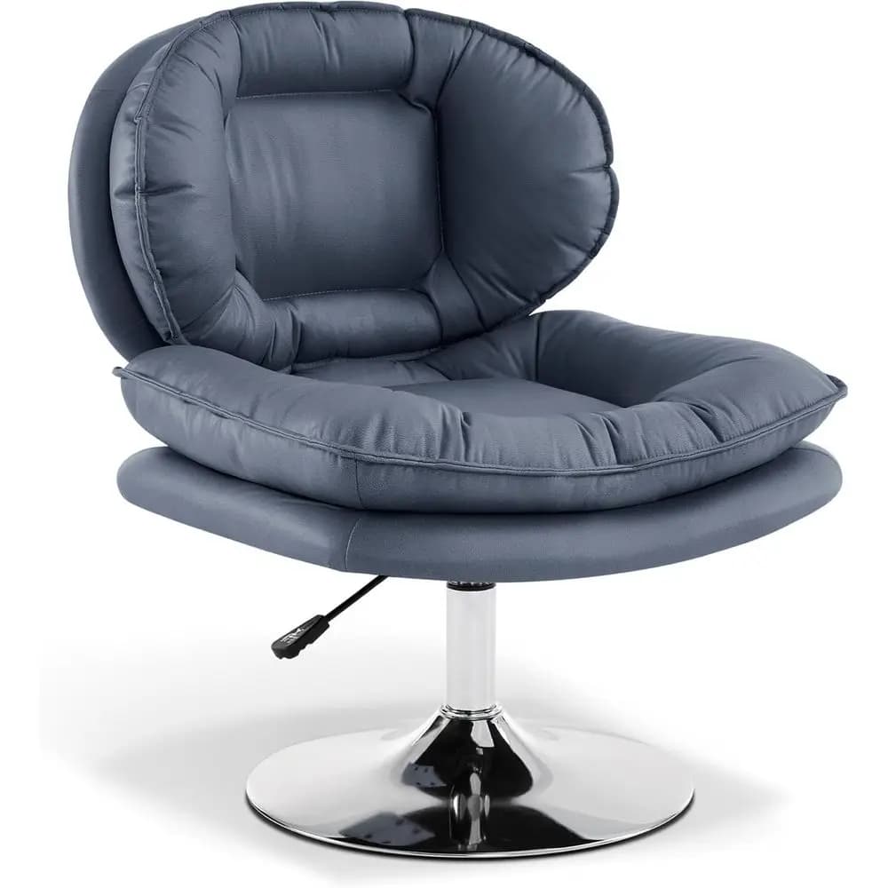 Swivel Accent Chair with Height Adjustment, Tech Cloth Vanity Chair with Round Metal Base and Double Cushion for Makeup, Suitabl