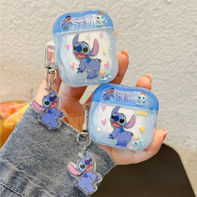 Nice Disney Stitch earphone case with cartoons for Airpods 1 2 3 4 Pro 2, soft protective case for wireless Bluetooth earphones with pendant