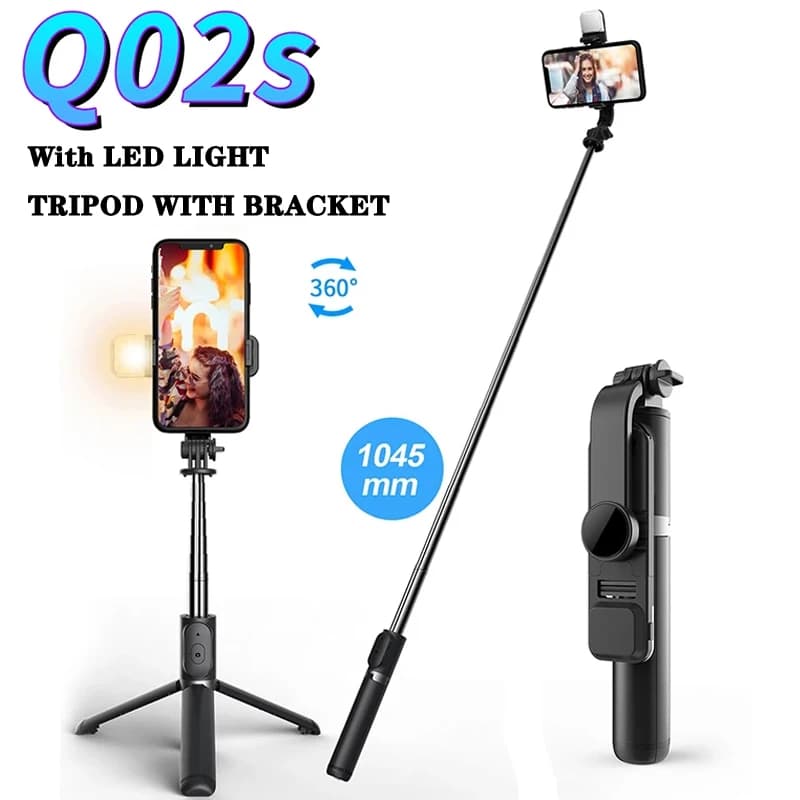 Q02 Selfie Stick Treppiede Bluetooth senza fili Staffa pieghevole per Xiaomi Redmi Huawei iPhone Samsung Smartphone Android iOS Supporto