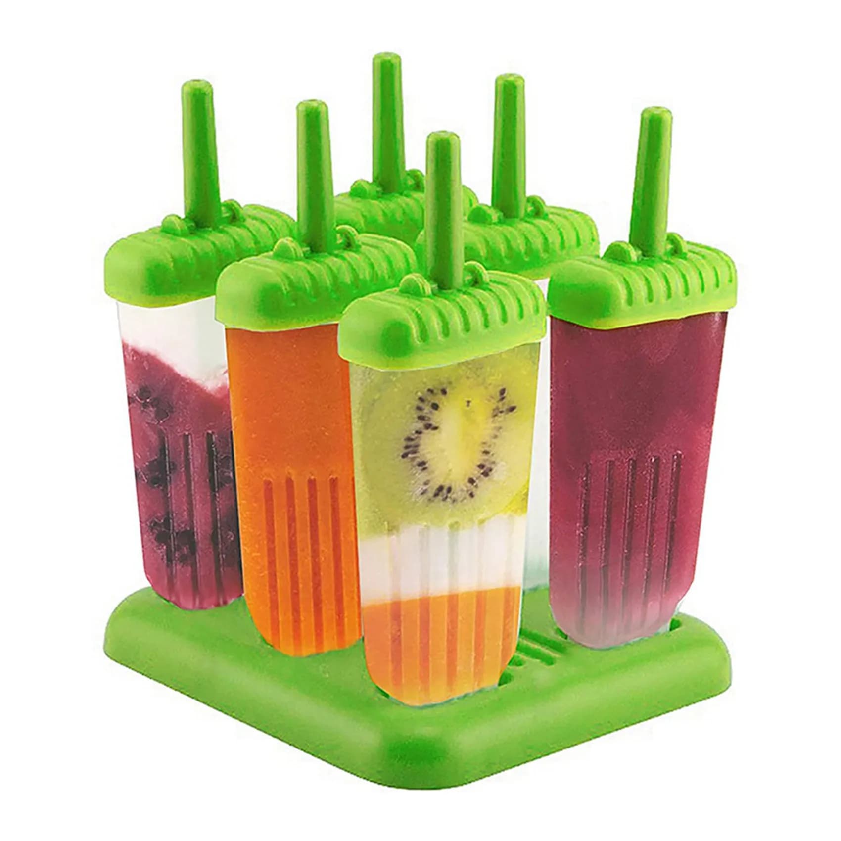TFTP-12 Confezione di stampi riutilizzabili per gelato fai da te senza BPA, con vassoio e bastoncini, divertenti per bambini - Verde