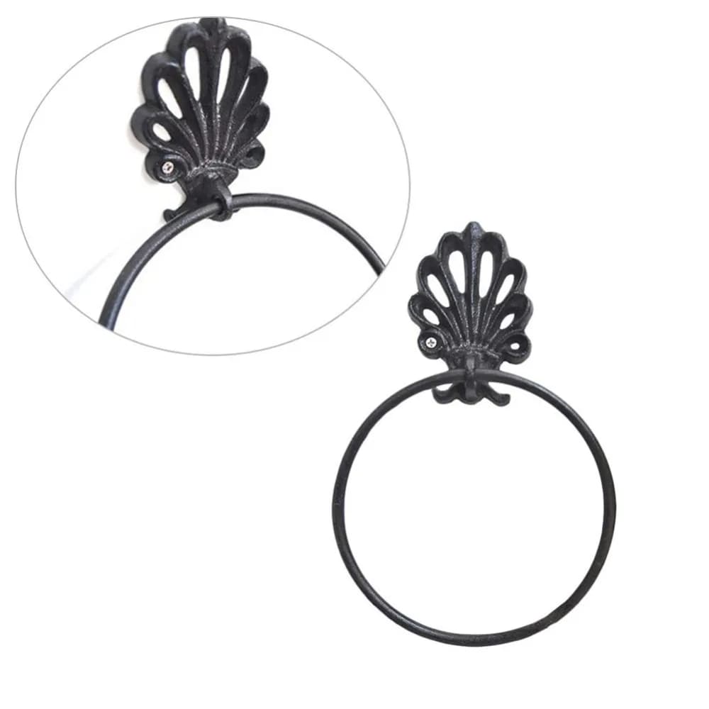 Durable Cast Iron Towel Rack Retro Style Iron Art Towel Ring Wrought Iron Wall Mounted Bathroom Hardware Washroom Arrangement