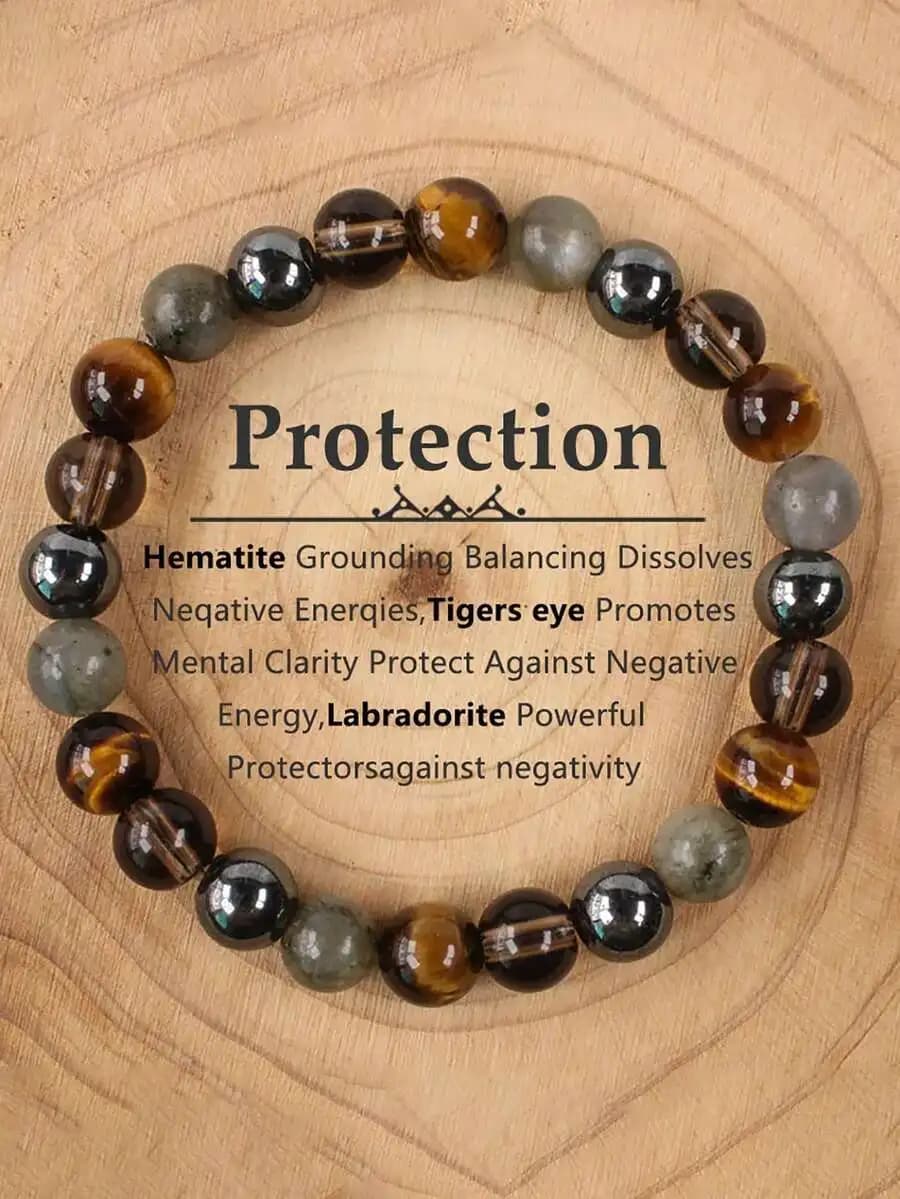 YAUKIA Natural Tiger Eye Stone, Black Obsidian Vintage Men's Bracelet With Protective Meaning, Beaded Bracelet For Daily Wear Ac