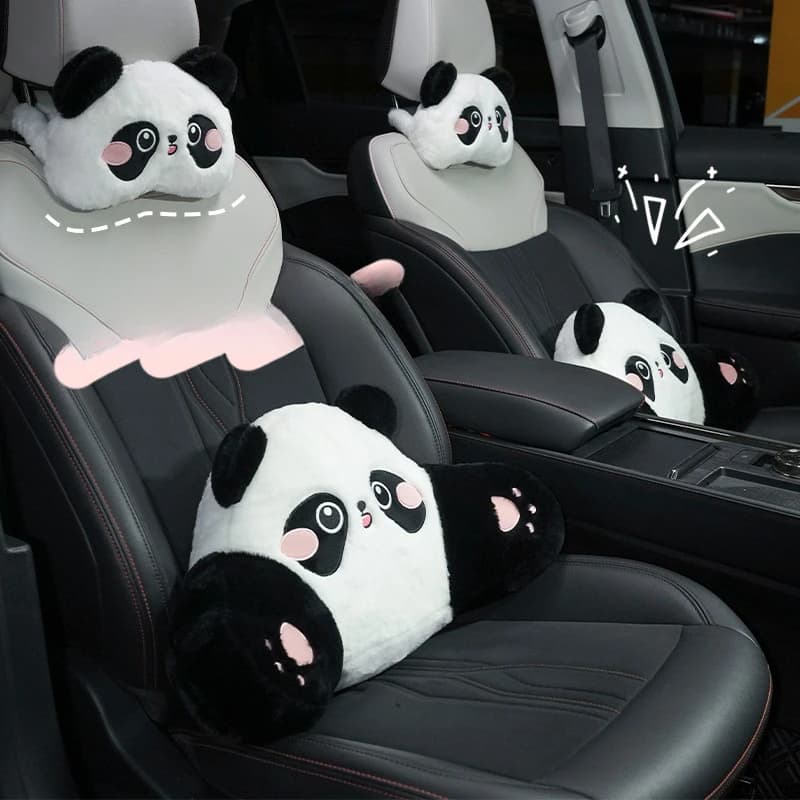 2024 Poggiatesta per auto/Supporto lombare Simpatico panda Creativo Morbido e confortevole Cuscino per poggiatesta per auto Allevia la pressione Cuscino per seggiolino auto
