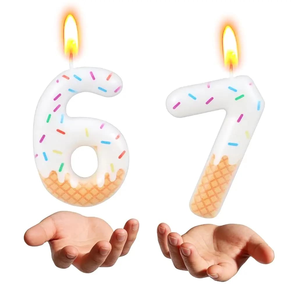 Decorazioni per Compleanno 6 7 Anni, Candele per Compleanno 67, 6 Candele, 7 Candele, Candele a Forma di Numero Gelato per Torta di Compleanno Donna