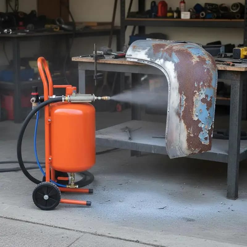 Pneumatic Surface Polisher 5 Gallon For Rust Removal Paint Stripping Surface Preparation, 60-110 PSI High Pressure Abrasive Media Tank 4 Ceramic Nozzles Oil-Water Separator Portable Design