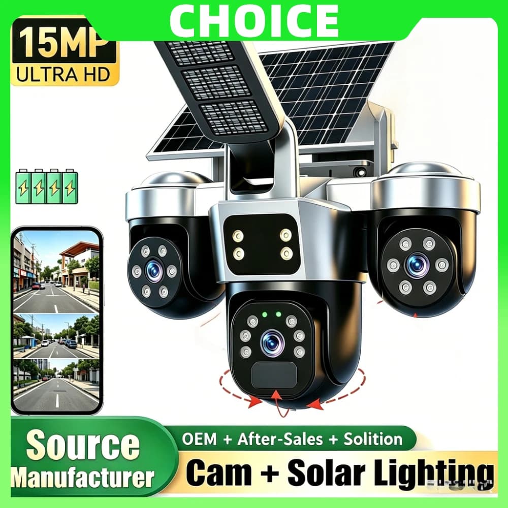 Telecamera Solare WiFi V380 8K 15MP con Illuminazione Solare, Protezione di Sicurezza a 3 Schermi, Sorveglianza Wireless WiFi per Esterni