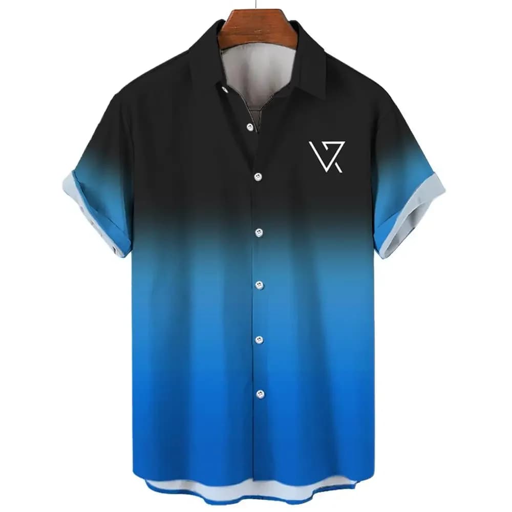 Nuova Camicia da Uomo con Motivo Sfumato - Abbigliamento Casual Estivo alla Moda con Stile Hawaiano - Outfit Elegante per l'Estate