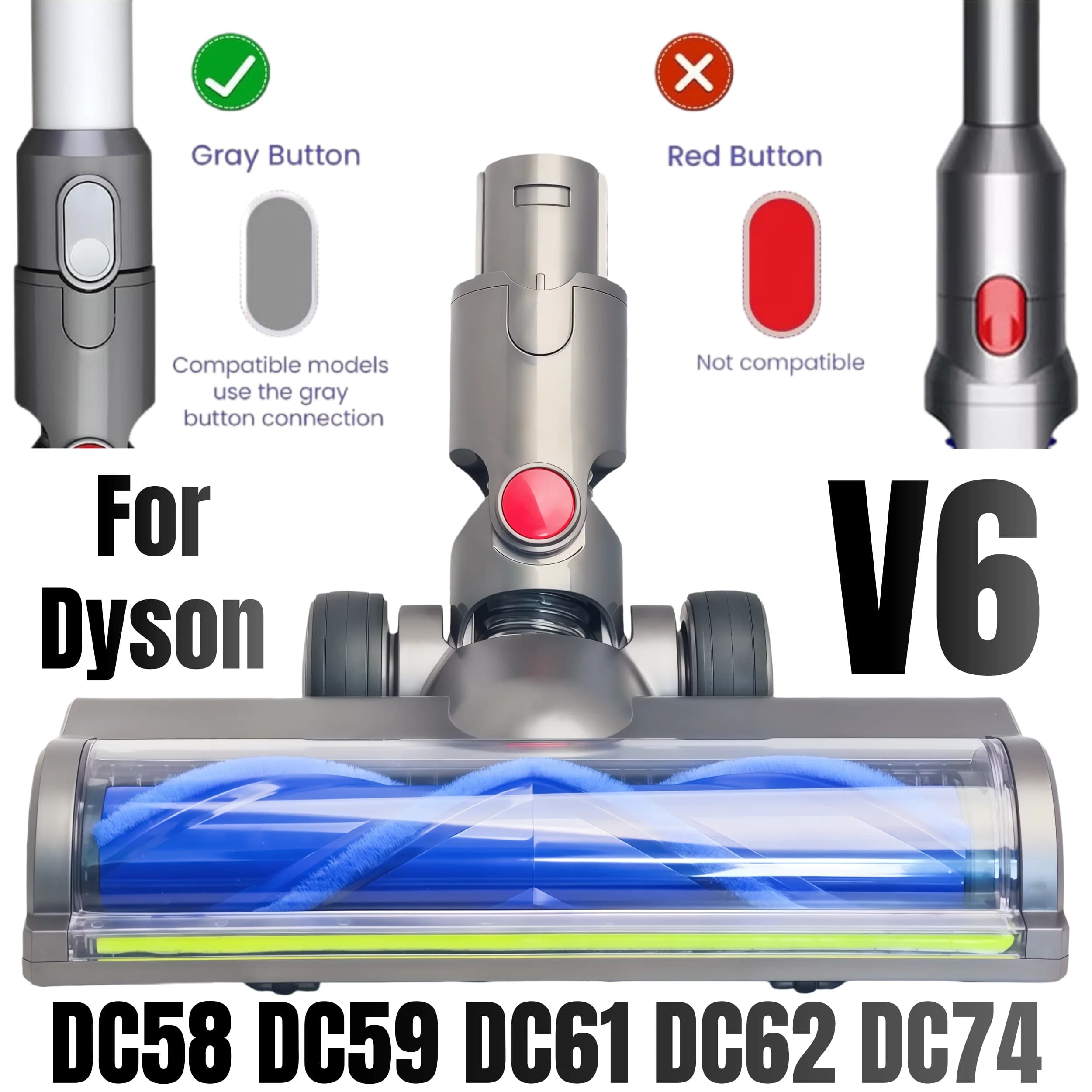 For Dyson V6 DC58 DC59 DC61 DC62 Quick-Release Vacuum Attachment Direct Drive Roller Head Replacement Cleaner Head Brush Hard