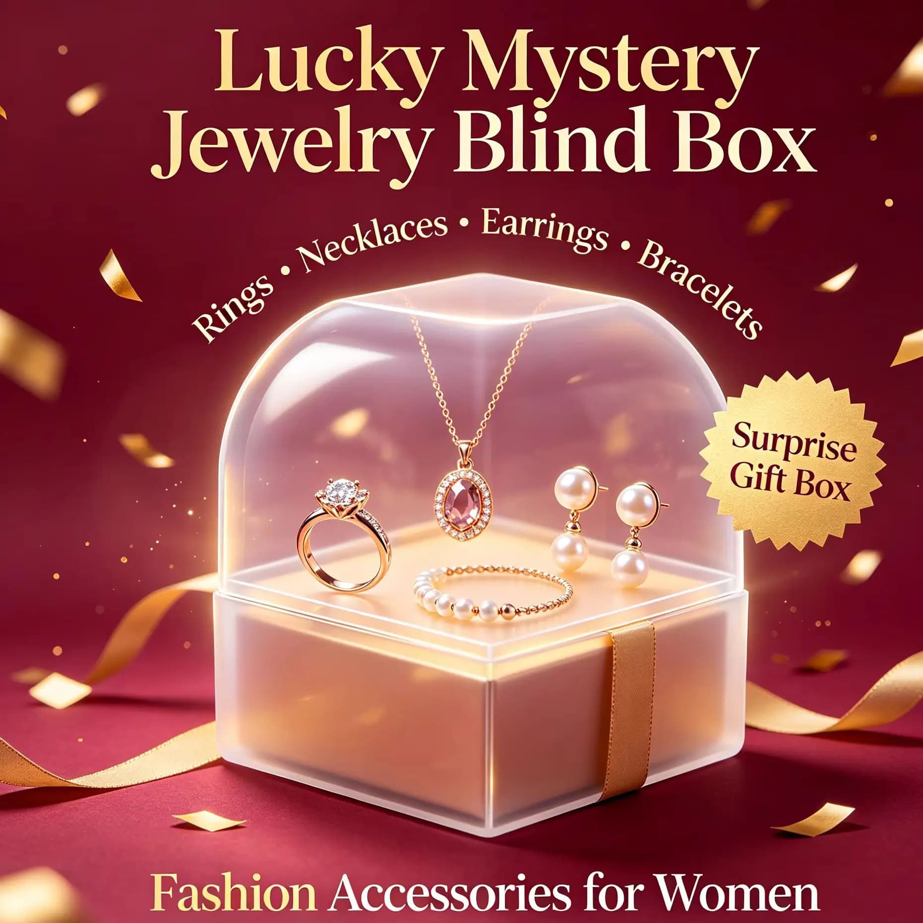 Lucky Mystery Jewelry Blind Box Random Rings Necklaces Earrings Bracelets Surprise Gift Box for Women Fashion Accessories