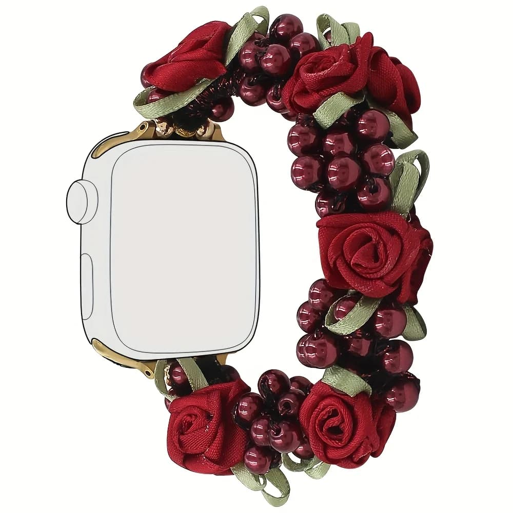 Beautiful bracelet with floral beads for straps Apple Watch 40/41/42/44/45/46/49mm elegant woven ring for women iWatch 11 10 9 8 SE 7 6