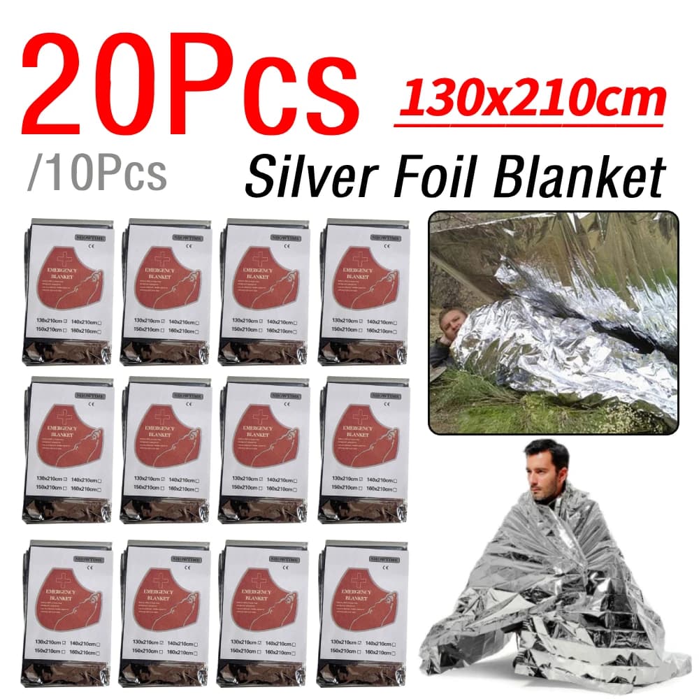 Coperta Termica in Foglio d'Argento 10/20 Pezzi, Impermeabile, Gigante, per Emergenze, Escursionismo e Campeggio